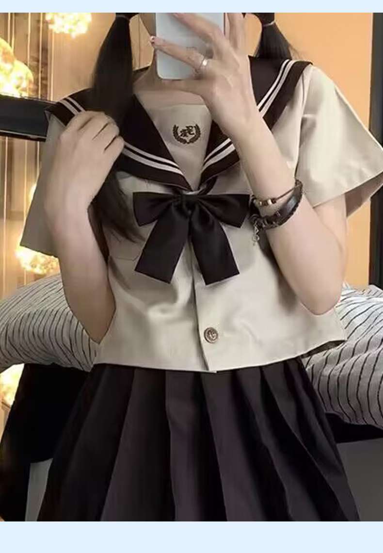 セーラー服 クラシック風セーラー襟半袖スクールトップス