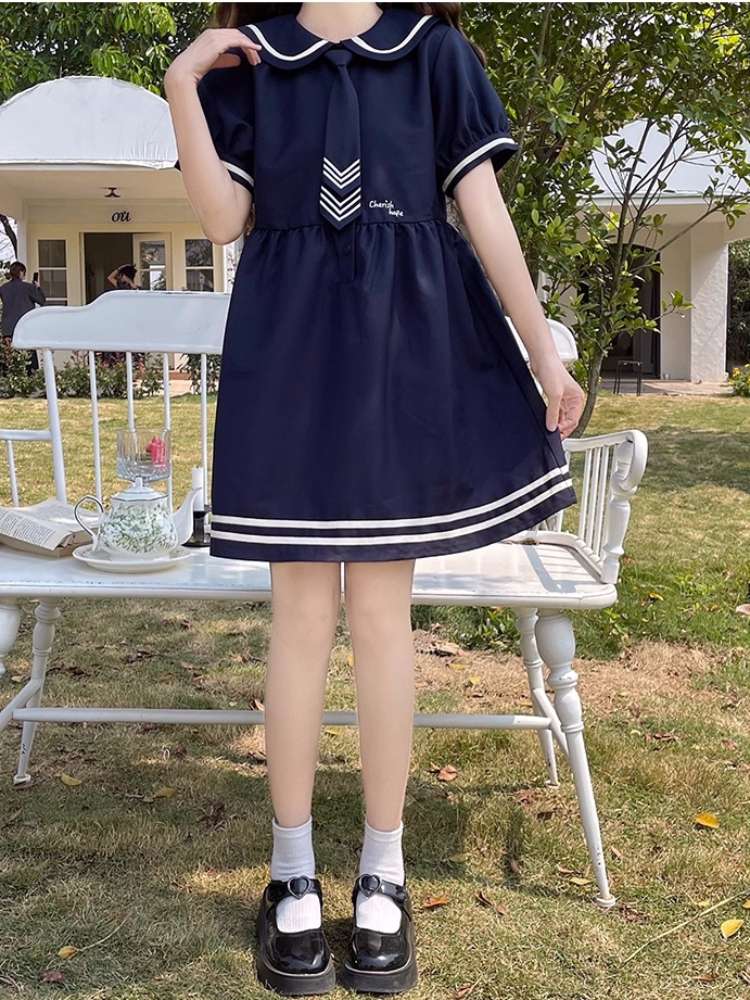 セーラー服 ネイビーセーラーカラー プリーツワンピース