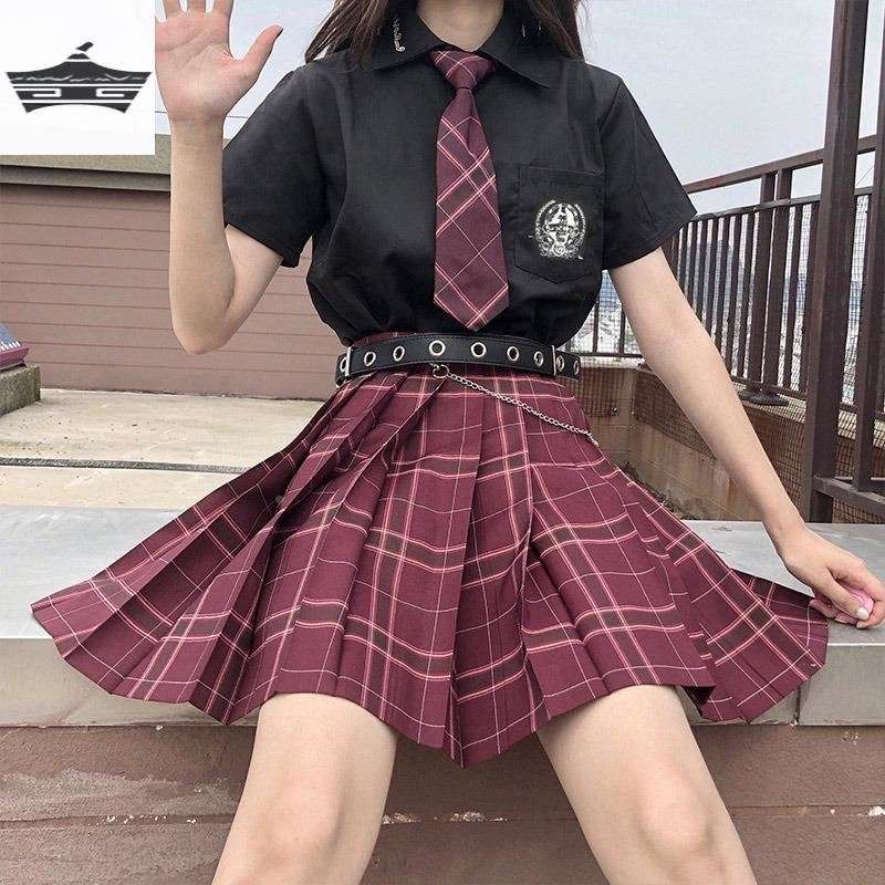 セーラー服 プレッピースタイル チェック柄プリーツスカート制服セット