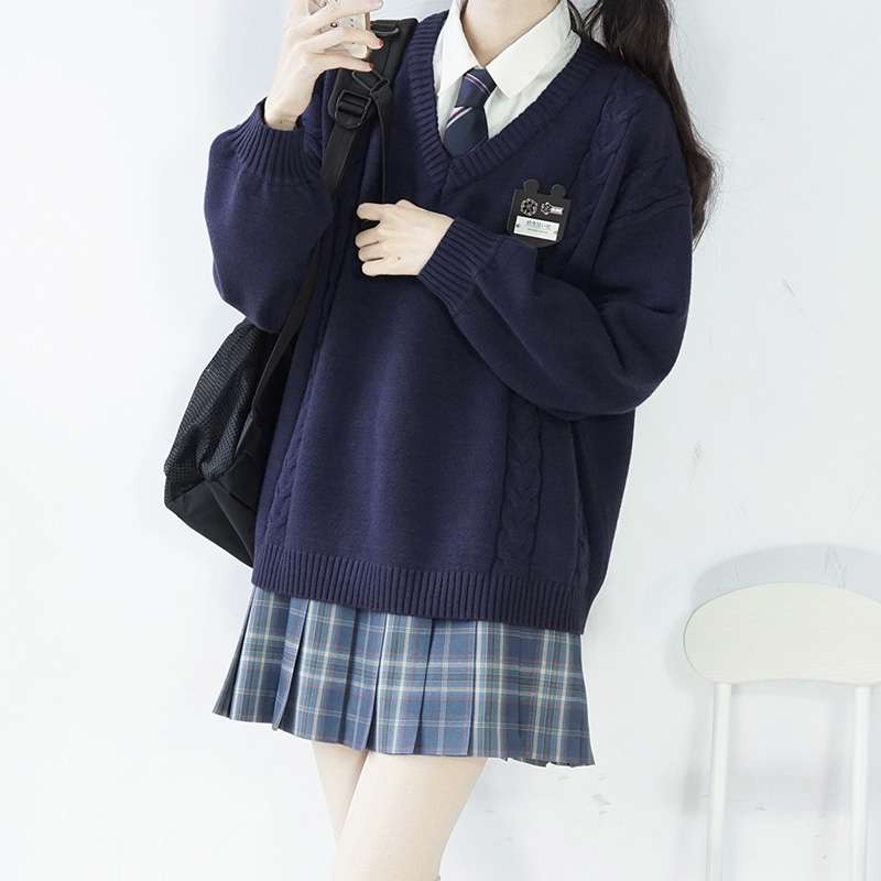 セーラー服 学生風Vネックセーター 制服風ニット