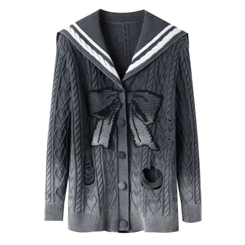 セーラー服 リボン柄ニットセーラーカラーセーター