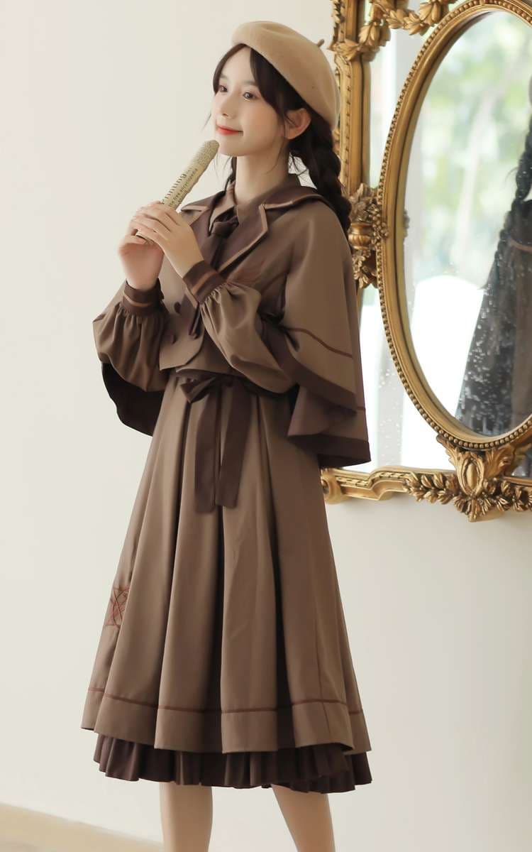 セーラー服 レトロ学院風ケープ付きワンピース