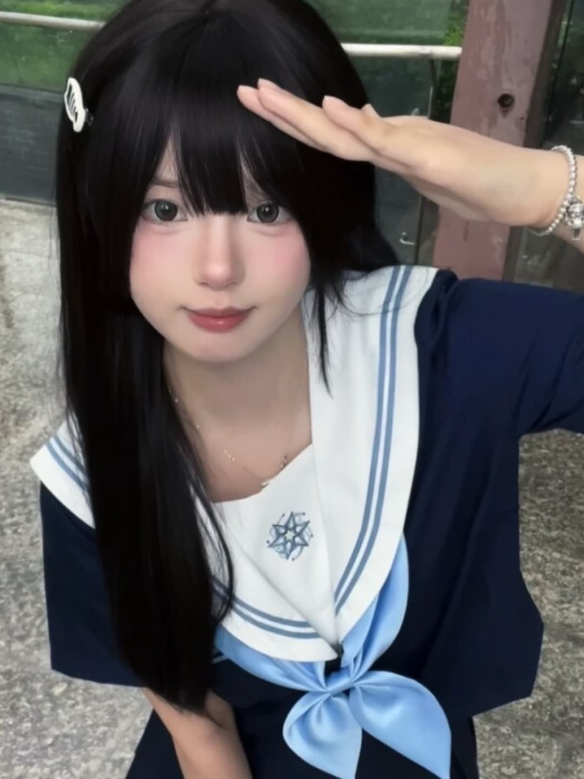 セーラー服 刺繍入り清楚セーラー長袖ブラウス