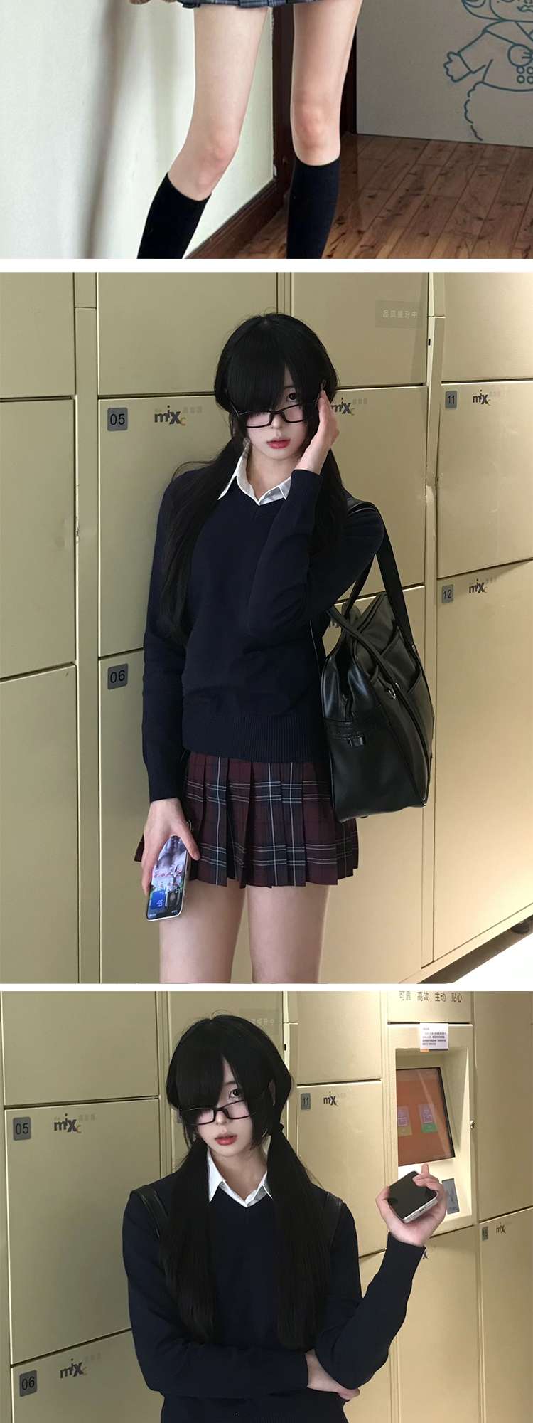 セーラー服 学園風リボン付きセーラーニットセーター