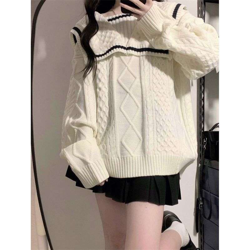 セーラー服 セーラー風ケーブル編みニットセーター