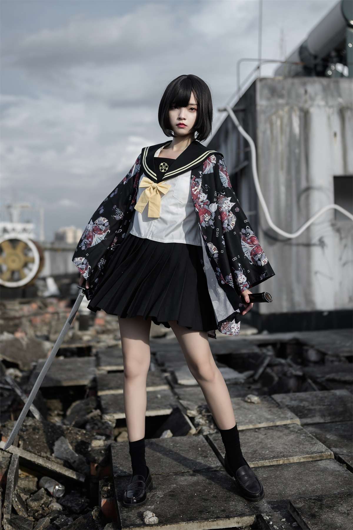 セーラー服 和風 コスプレ 花柄着物風羽織セット