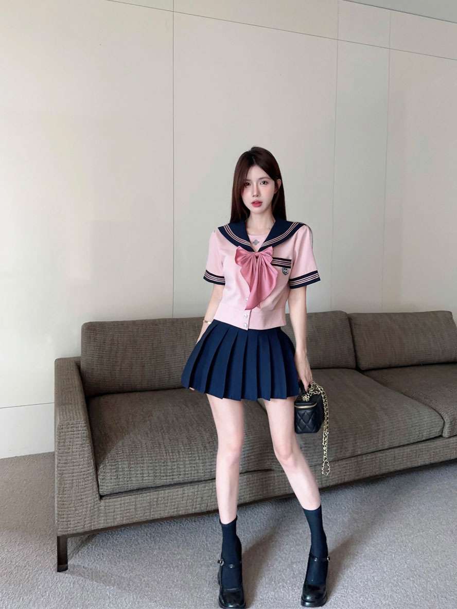 セーラー服 甘め コスプレセット ピンク×ネイビー