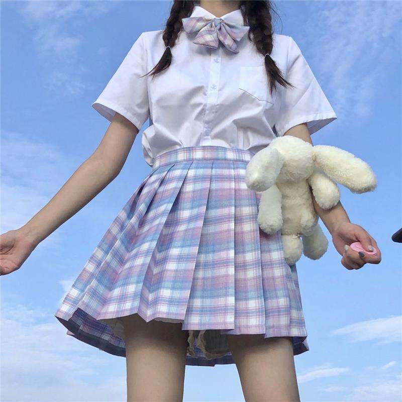 セーラー服 パステルチェック柄プリーツスカート制服セット