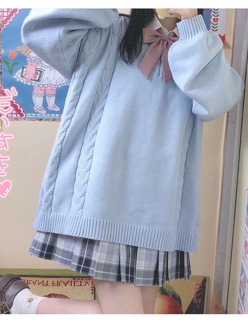 セーラー服 学生風Vネックセーター 制服風ニット
