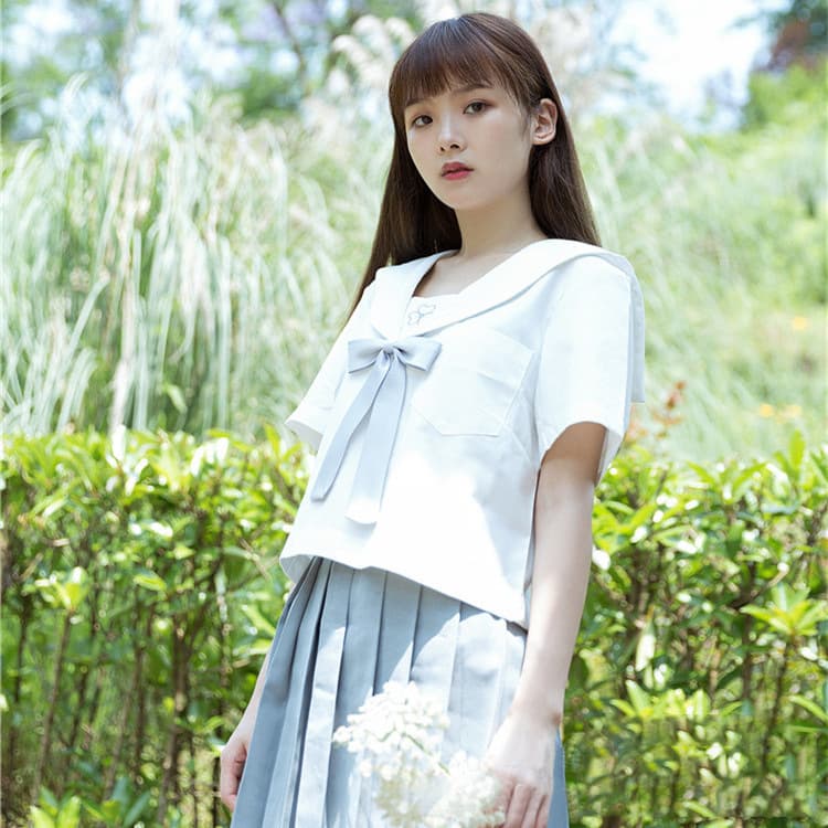 セーラー服 清楚リボン飾り 半袖セーラーブラウス
