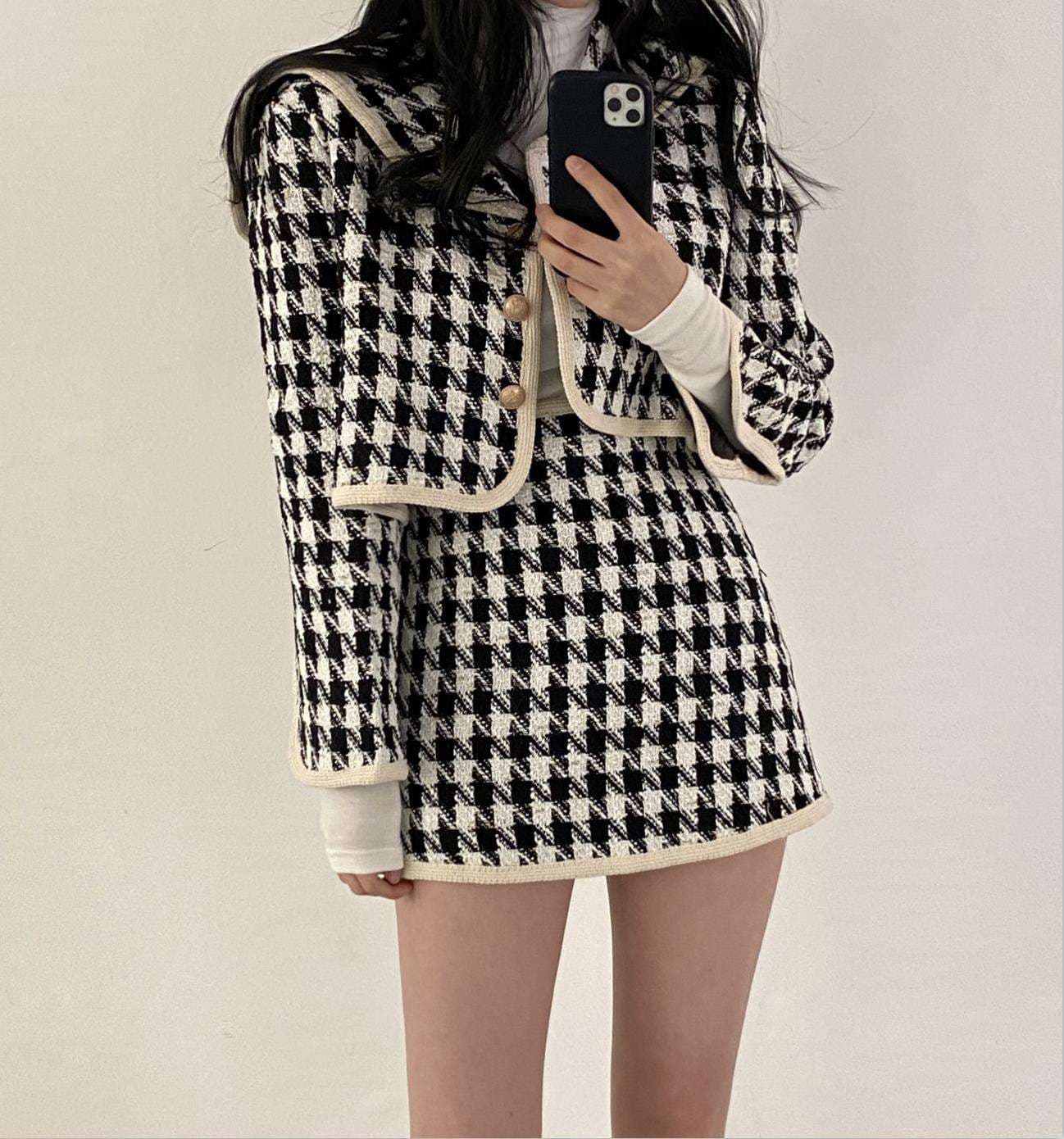 セーラー服 ハウンドトゥース柄セットアップ