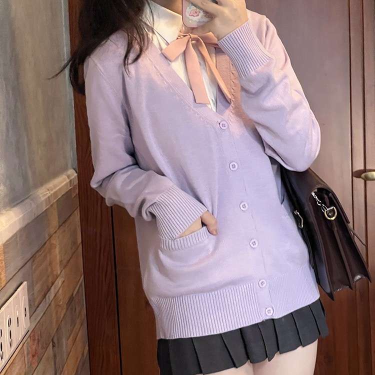セーラー服 学生風マルチカラーVネックカーディガン
