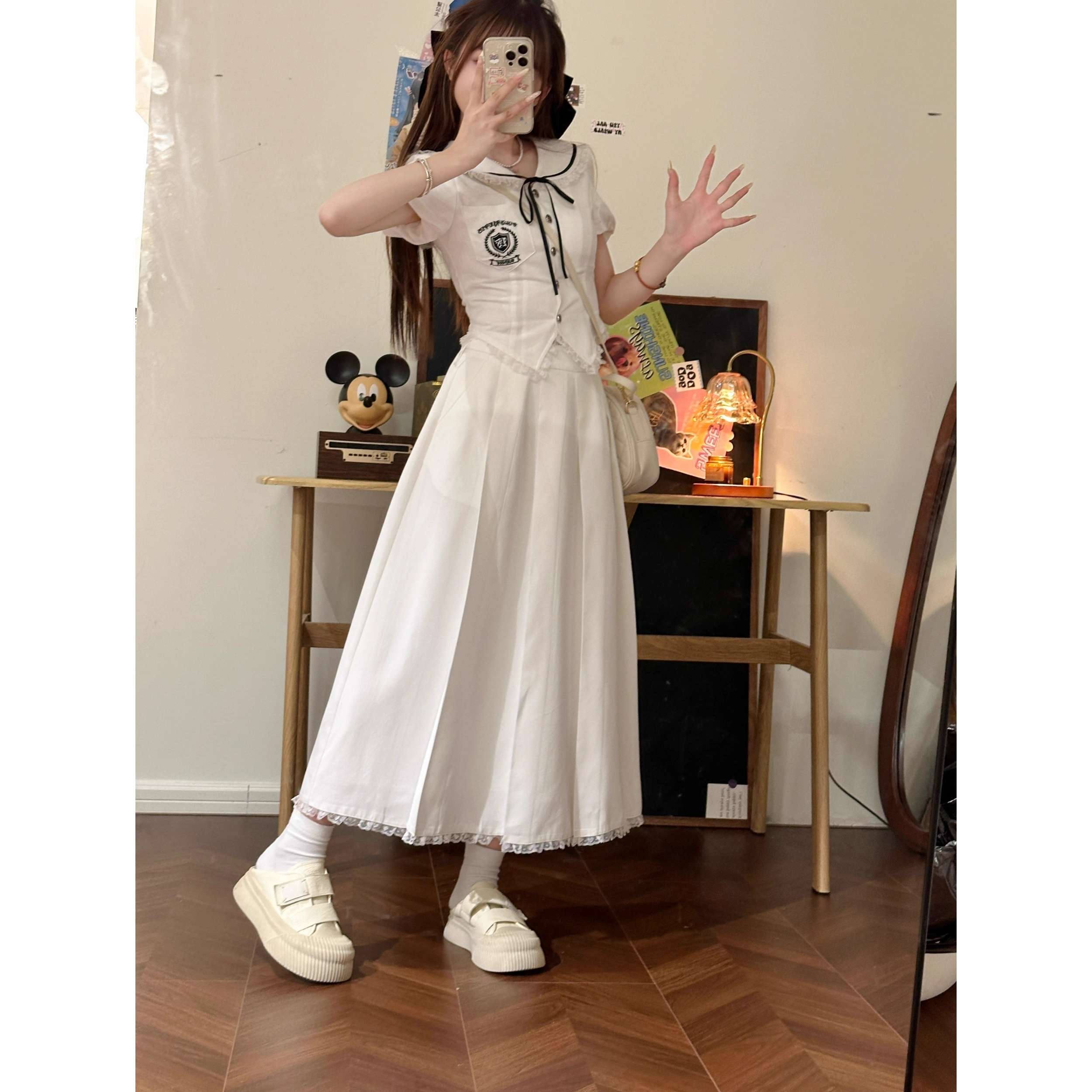セーラー服 学園風セーラーカラー長袖ワンピース