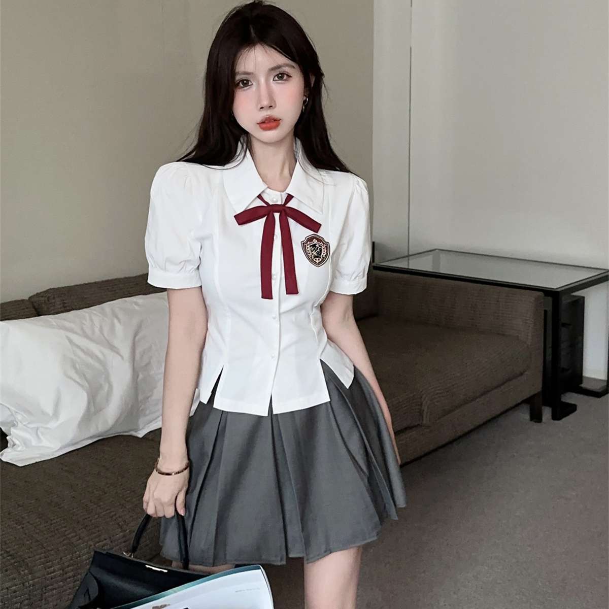 セーラー服 学園風 コスプレ衣装 白×グレー