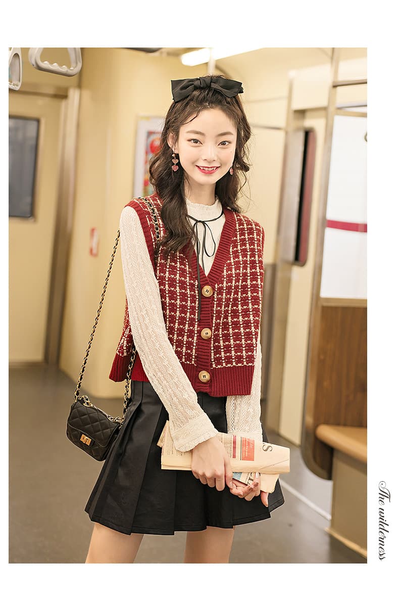 セーラー服 千鳥格子柄ニットベスト付きセーラー風セーター