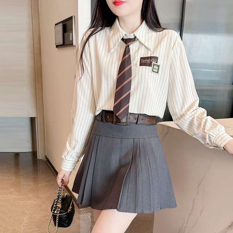セーラー服 学園風モダンストライプシャツ制服セット