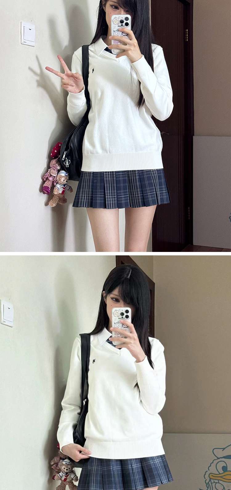 セーラー服 学園風リボン付きセーラーニットセーター