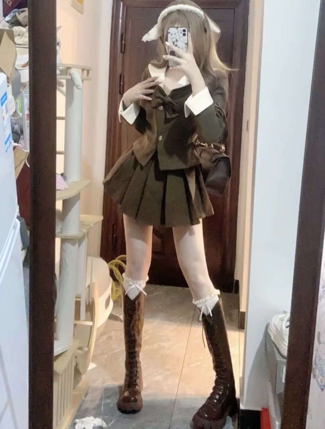 セーラー服 制服風セーラーブラウスとプリーツスカートのセット