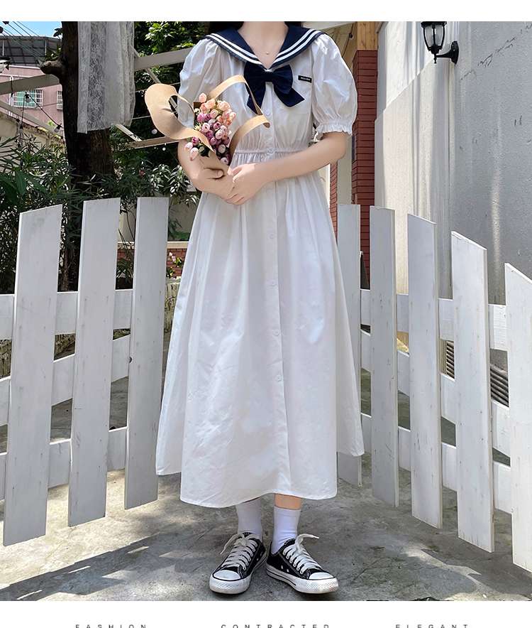 セーラー服 清楚可愛いセーラーカラーロングワンピース