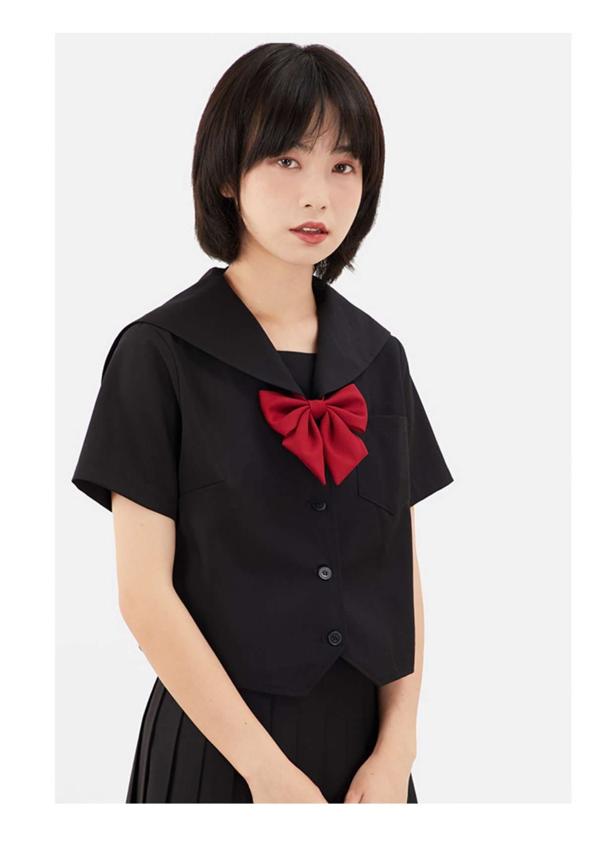 セーラー服 リボン付きセーラー風制服ワンピース