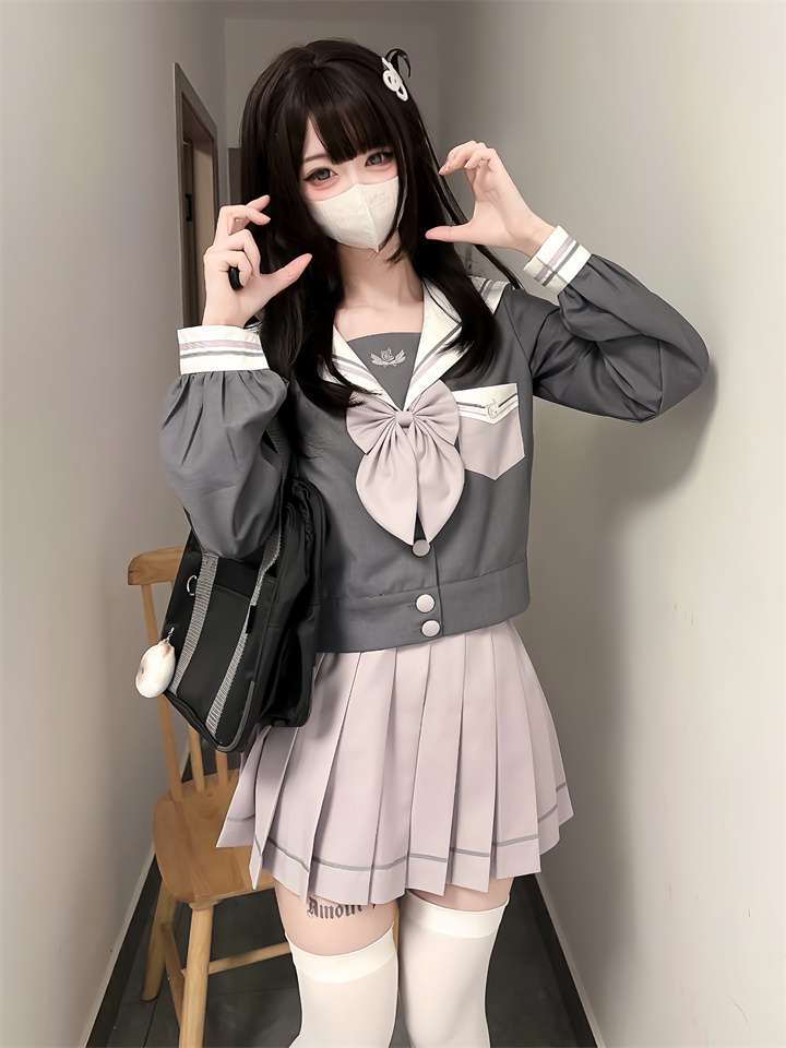 セーラー服 JK風 コスプレセット グレー&ピンク