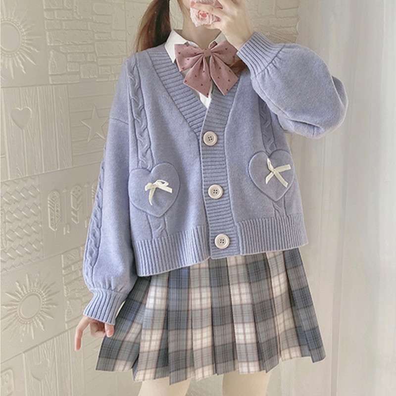 セーラー服 ハート刺繍リボン付きセーラー風カーディガン