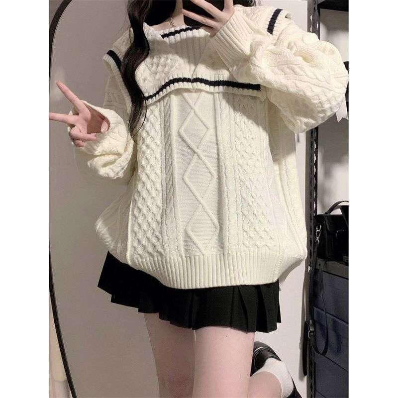 セーラー服 セーラー風ケーブル編みニットセーター
