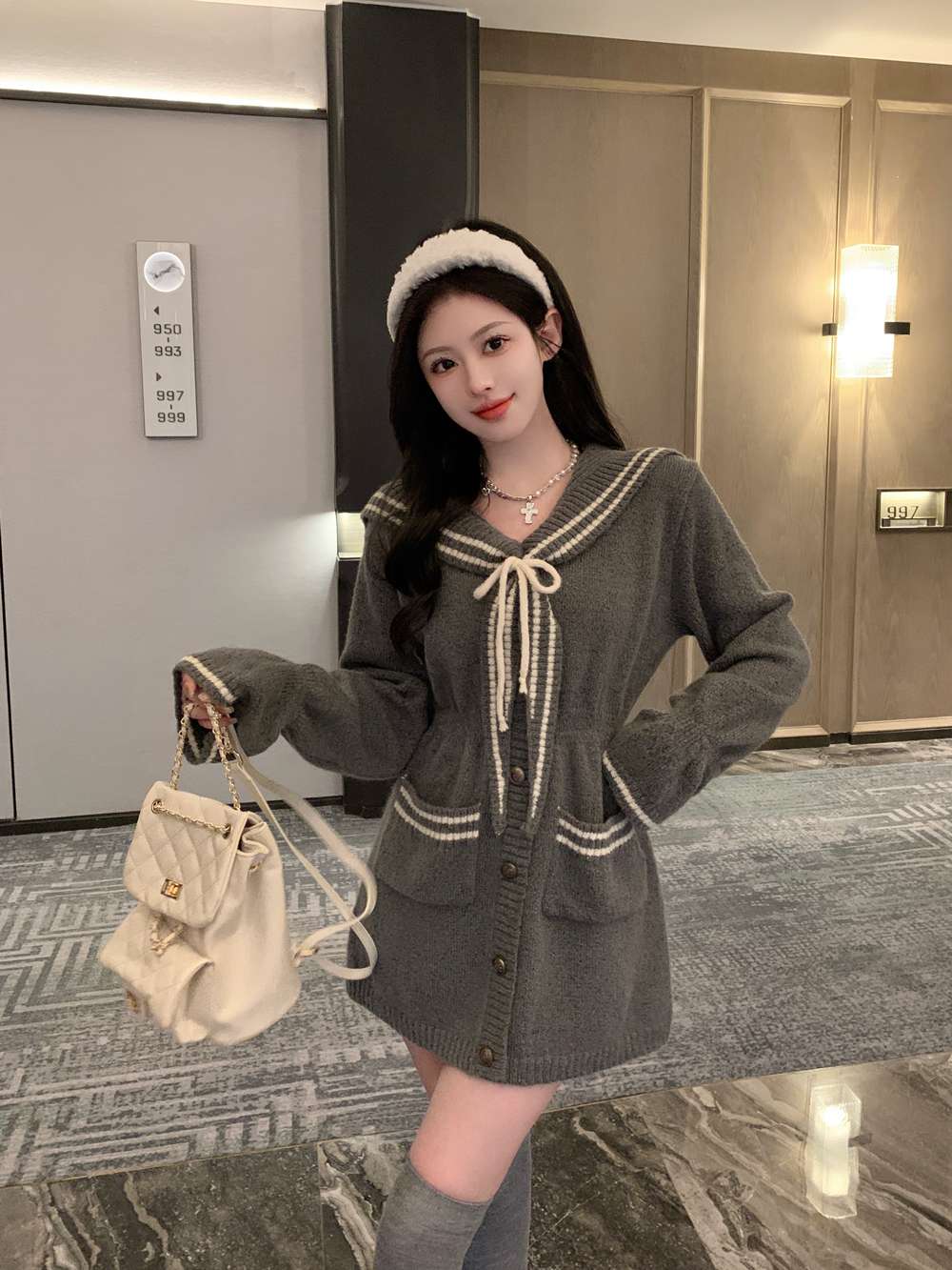セーラー服 グレーセーラーカラー ニットワンピース