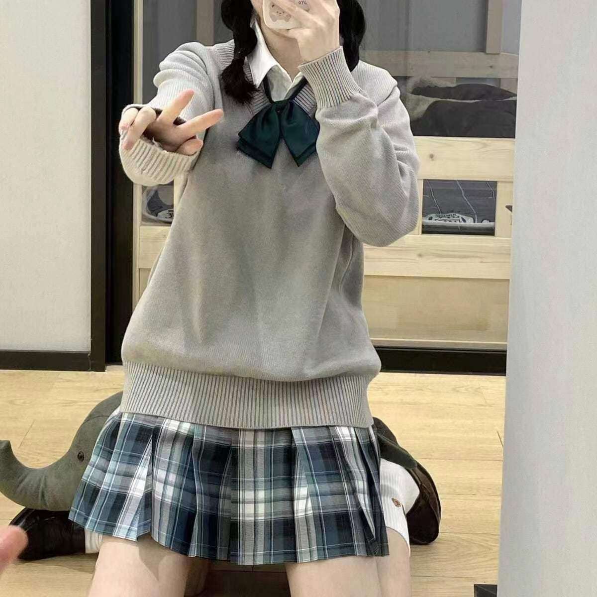 セーラー服 リボン付きセーラー風ニットセーター