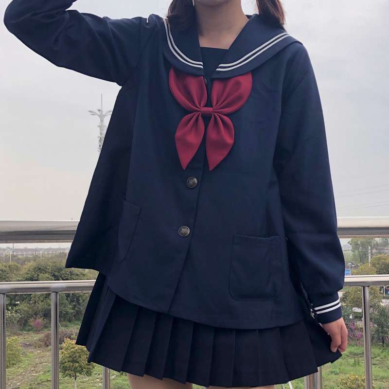 セーラー服 クラシック紺色 赤リボン付き