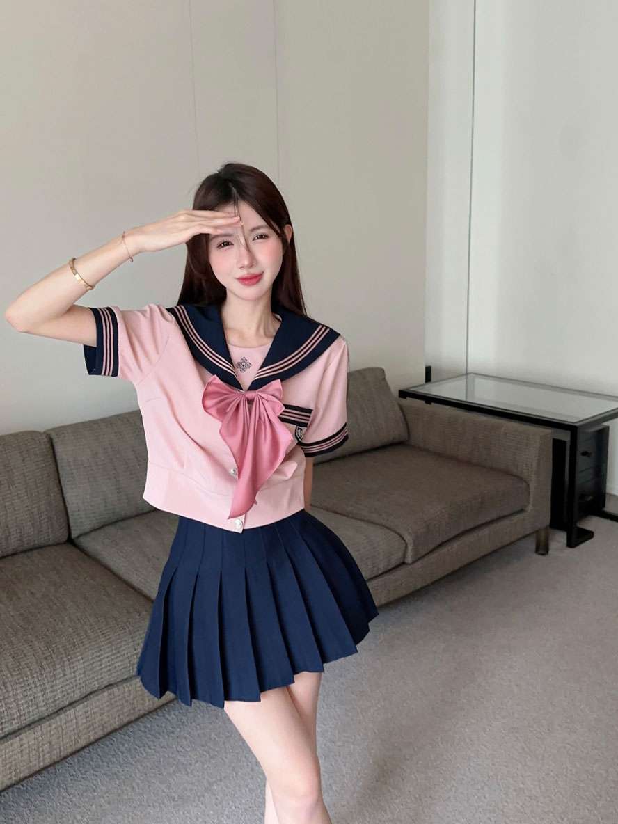 セーラー服 甘め コスプレセット ピンク×ネイビー