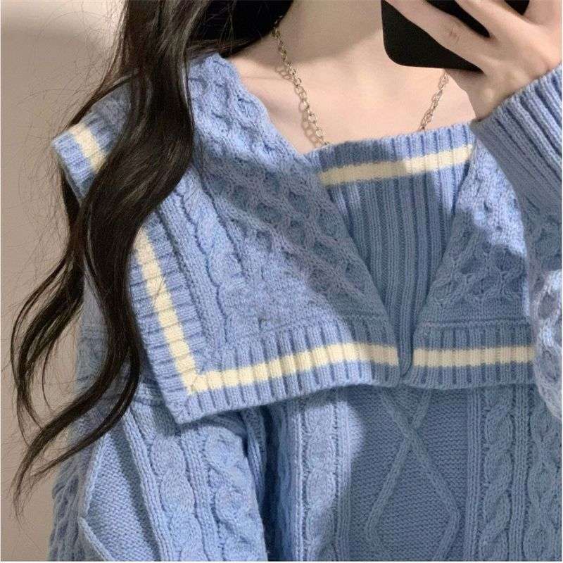 セーラー服 セーラー風ケーブル編みニットセーター