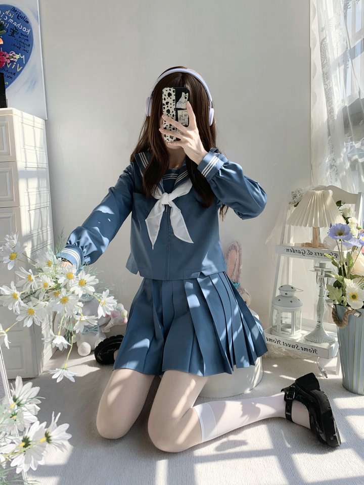 セーラー服 清楚可愛いブルー 制服セット