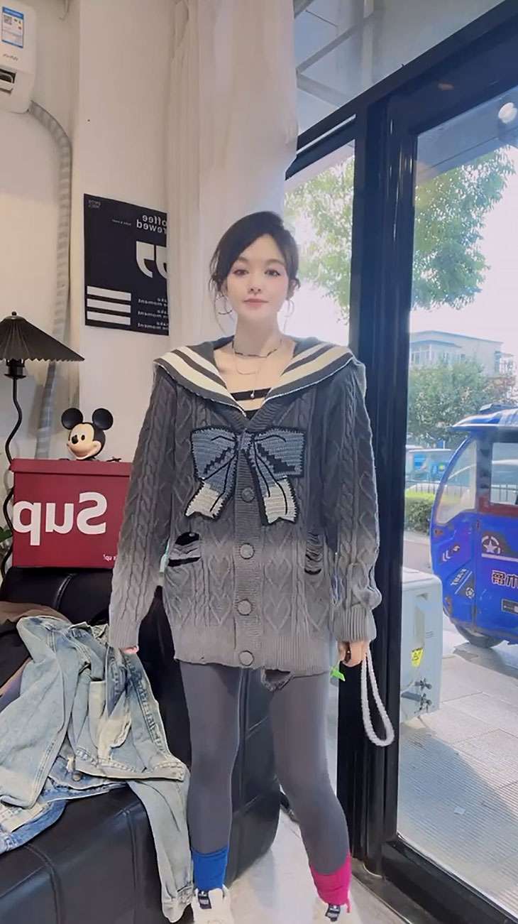 セーラー服 リボン柄ニットセーラーカラーセーター