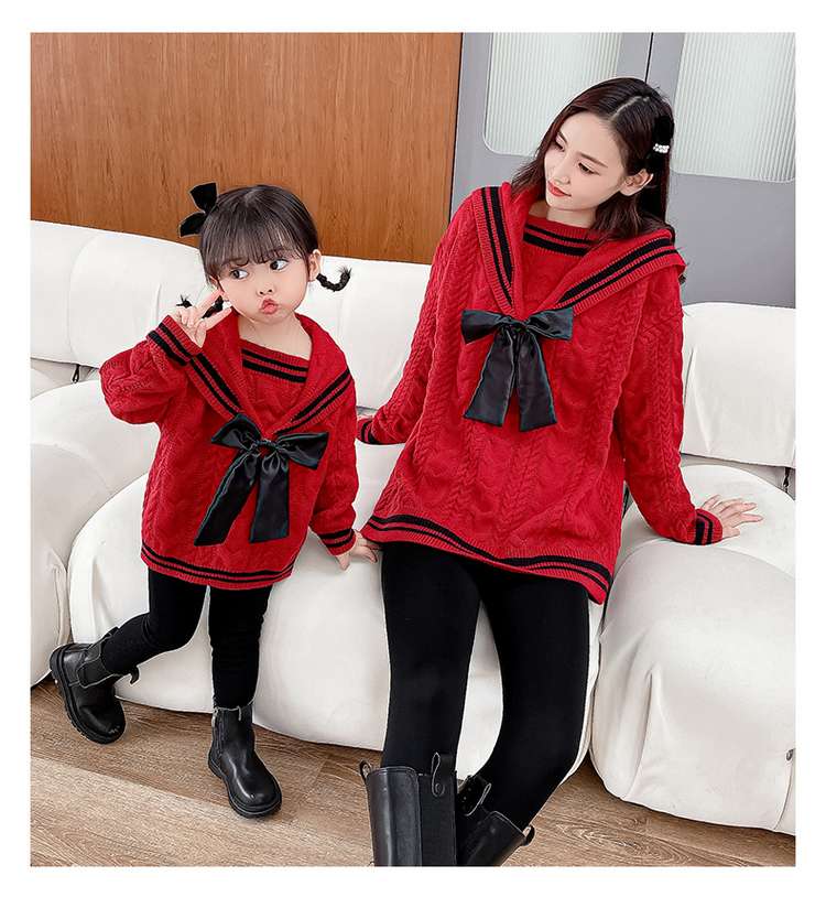 セーラー服 リボン付きセーラー襟ニットセーター