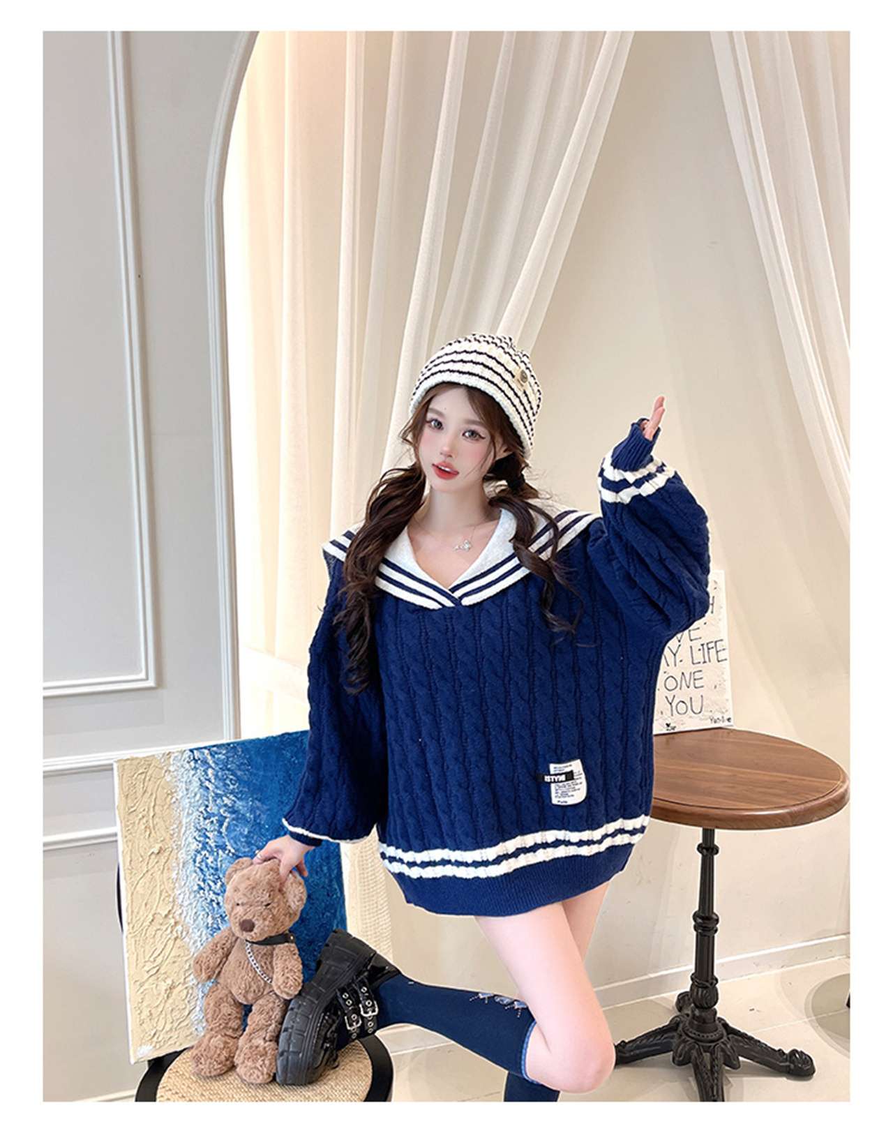 セーラー服 オーバーサイズ マリンニットセーター
