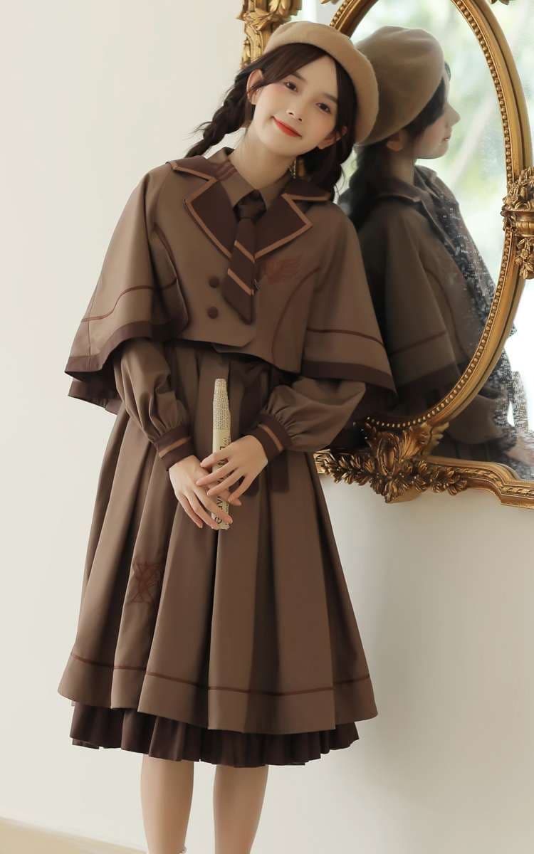 セーラー服 レトロ学院風ケープ付きワンピース