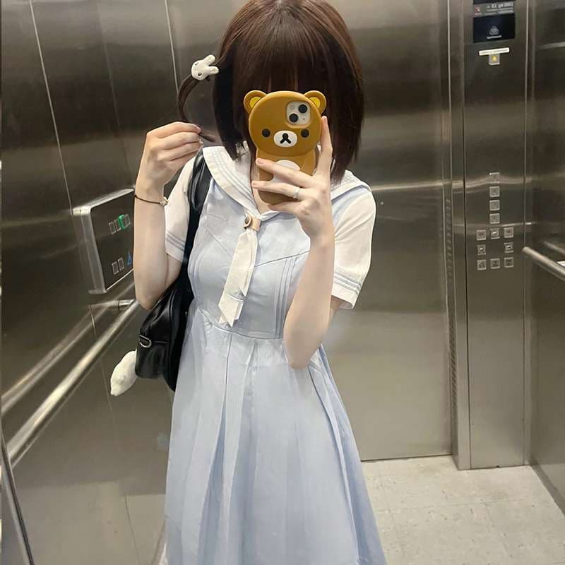 セーラー服 ふんわり白セーラー半袖ワンピース