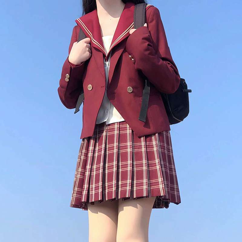 セーラー服 濃色のジャケットと格子柄スカートの組み合わせ 上下セット