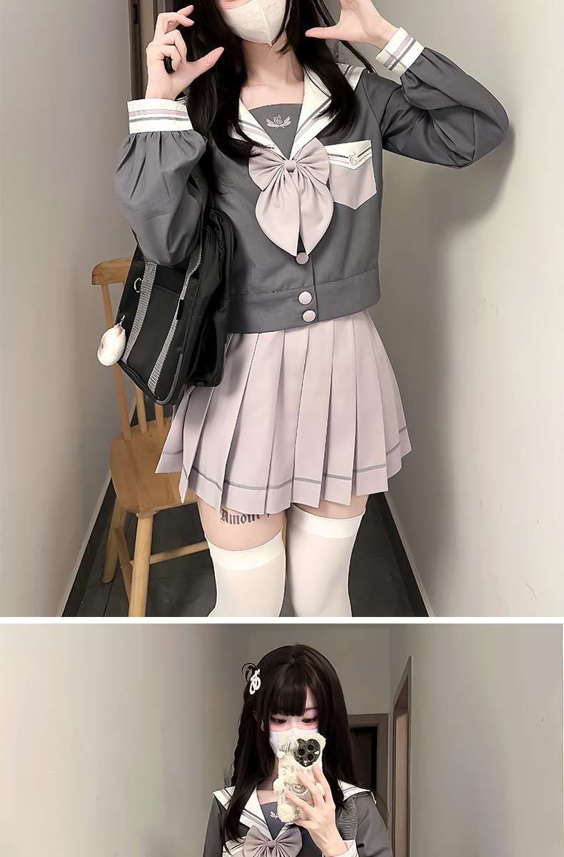 セーラー服 JK風 コスプレセット グレー&ピンク