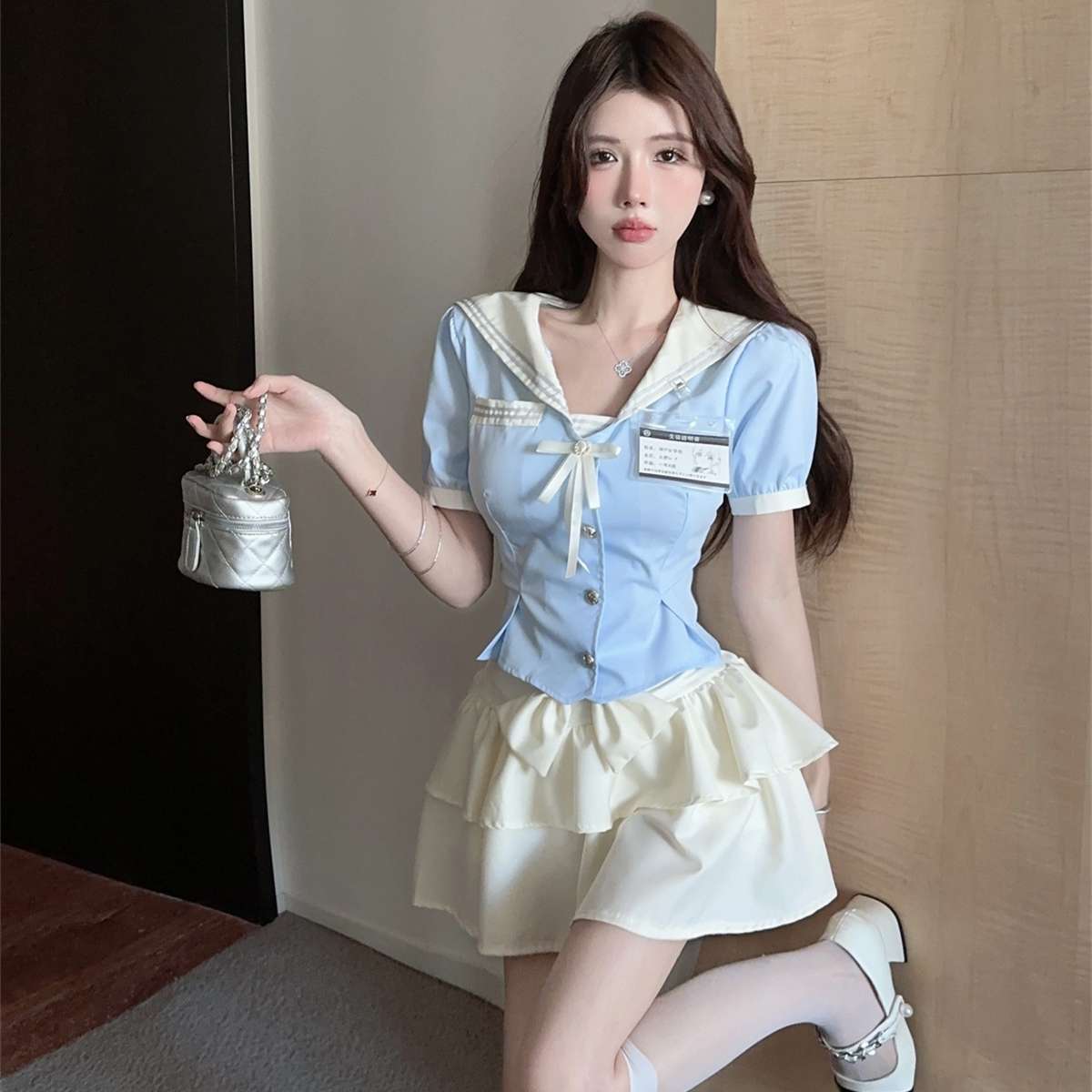 セーラー服 カレッジスタイル 半袖シャツ スカート2点セット