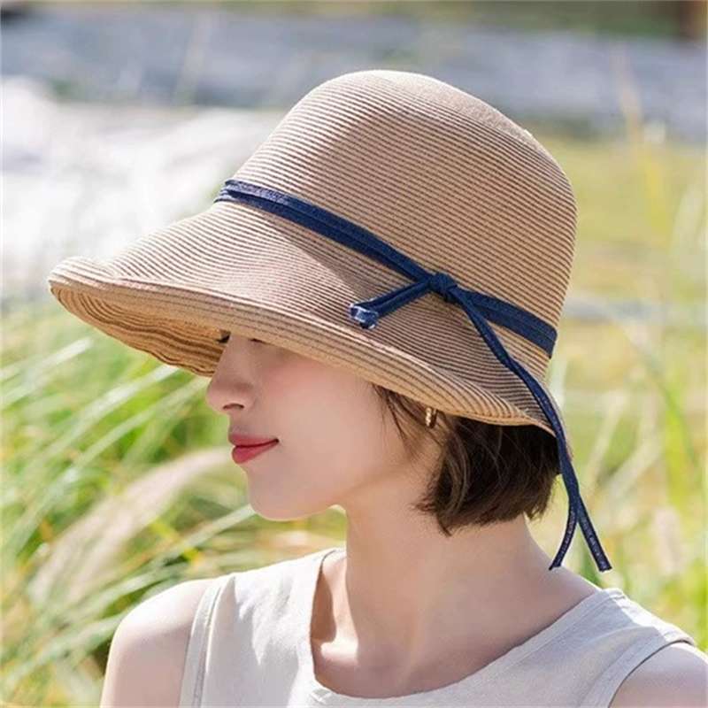 セーラー服 夏の日よけリボン付き麦わら帽子