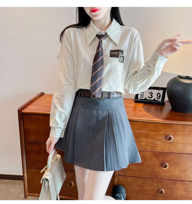 セーラー服 学園風モダンストライプシャツ制服セット