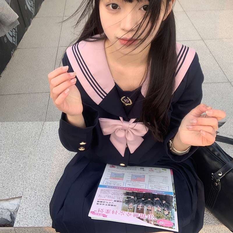 セーラー服 ダークブルー＆ピンクの コスプレセット