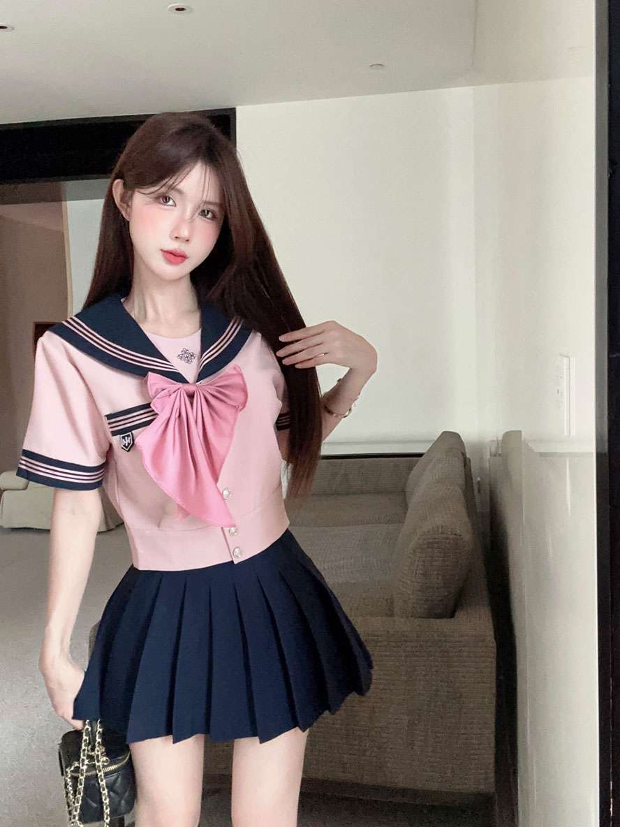 セーラー服 甘め コスプレセット ピンク×ネイビー