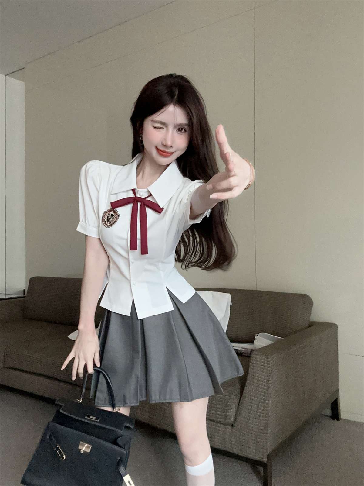 セーラー服 学園風 コスプレ衣装 白×グレー