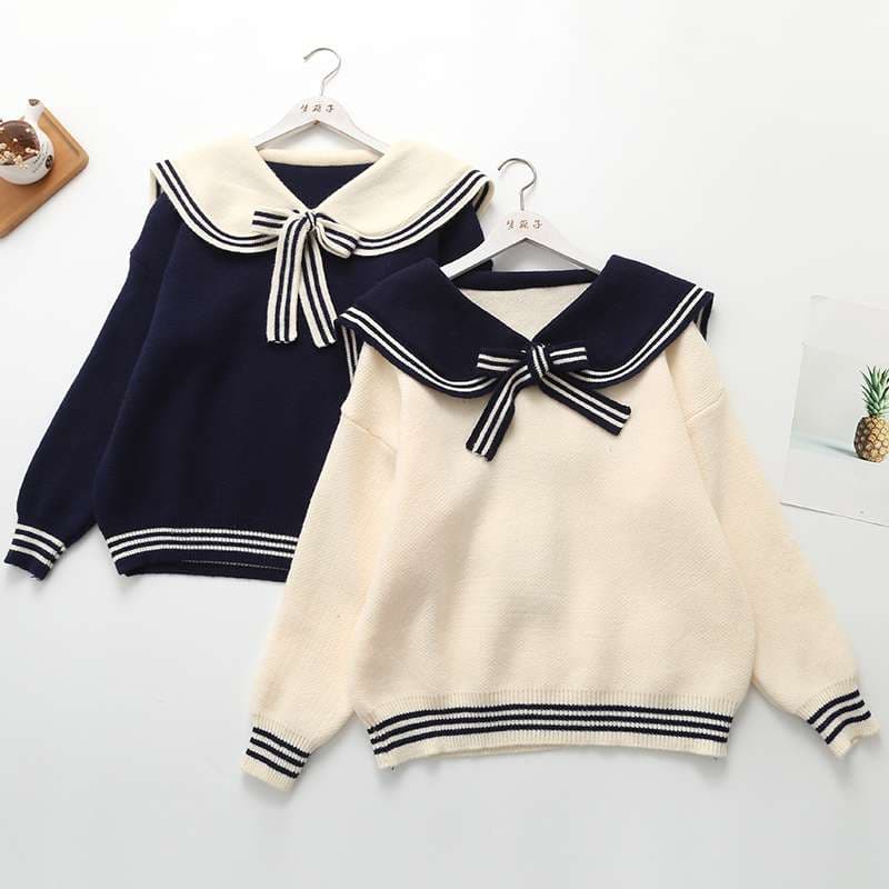 セーラー服 セーラー襟リボン付きニットセーター