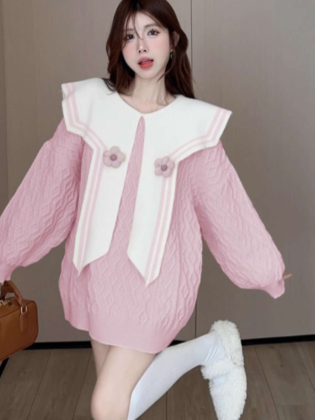 セーラー服 セーラー襟オーバーサイズニットワンピース