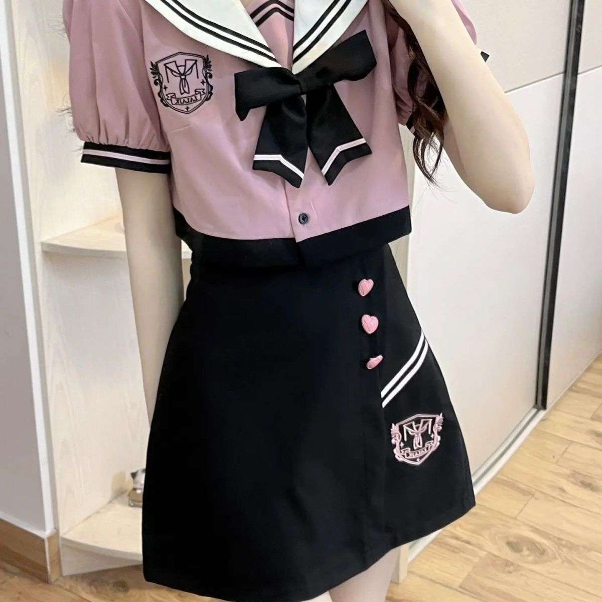 セーラー服 ピンク×黒 ハートアクセント セット