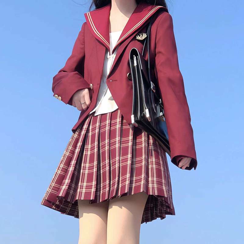 セーラー服 濃色のジャケットと格子柄スカートの組み合わせ 上下セット